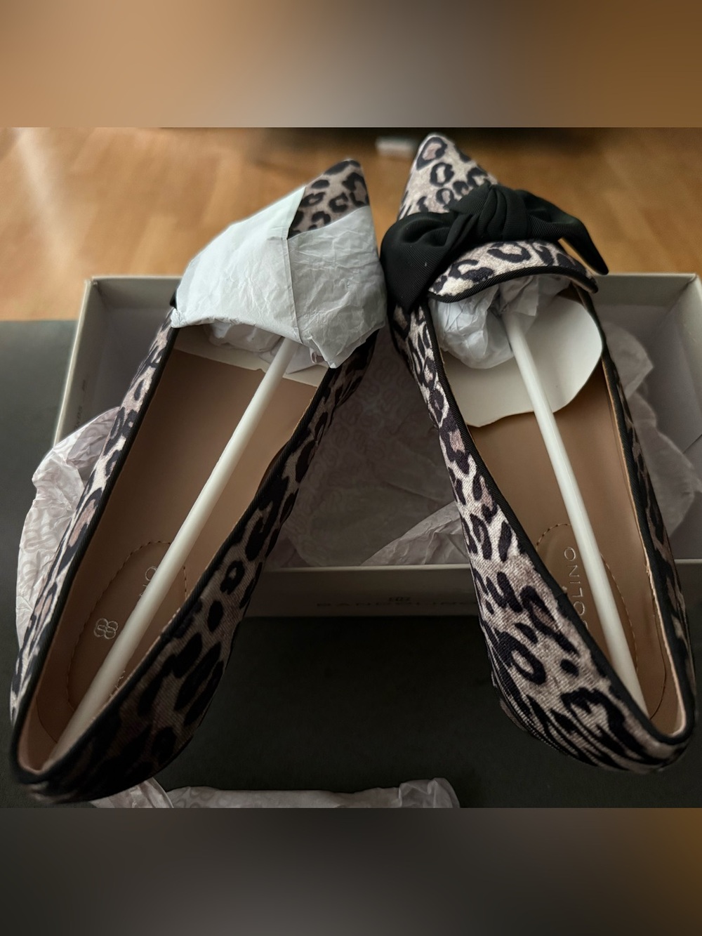 Bandolino Auggie Loafers - Leopard-Print Pointed Flats with Black Bow - Picture 5 of 8